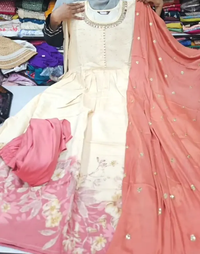 Rayon Long Anarkali Top Bottom Dupatta  | TS3282